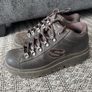 VTG Skechers Jammers Shoes Womens 7.5 Brown Suede Leather Chunky Platform Y2K